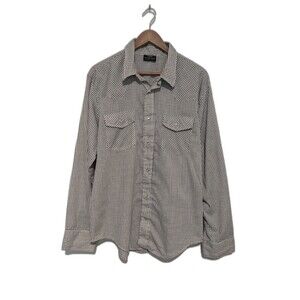 Vintage Sears Western Wear Pearl Snap Shirt XL 17 17 1/2 Green Brown White Plaid